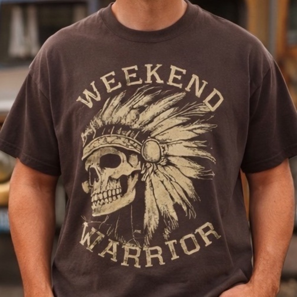 Ecko Unltd Weekend Warrior Skull Graphic T-Shirt Brown Streetwear Tee L